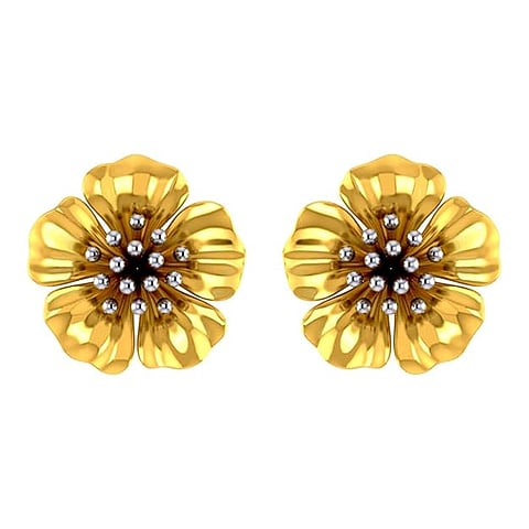 P.C. Chandra Jewellers Bis Hallmarked 14Kt Gold Floral Studs